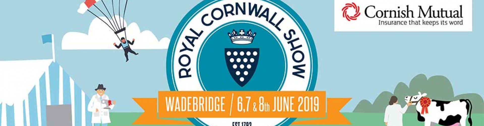 Graphic Royal Cornwall Show 2019|Busy outside stand|dog behind Top dog sign|Growth Hub team outside stand