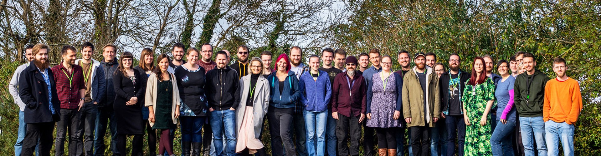 group of bluefruit employees standing outside