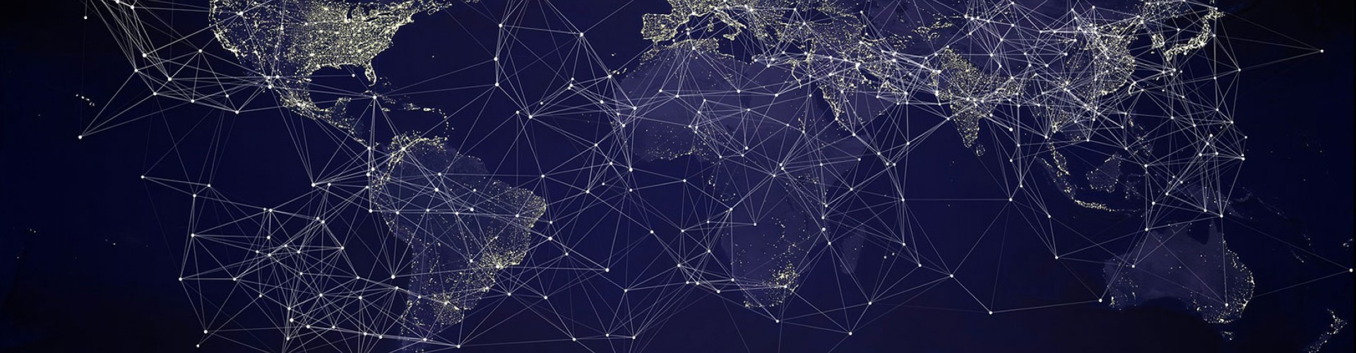 world map with network graphic overlaid