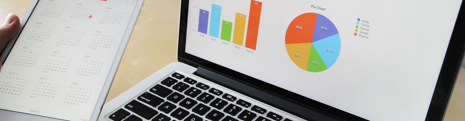 laptop and tablet with graphs