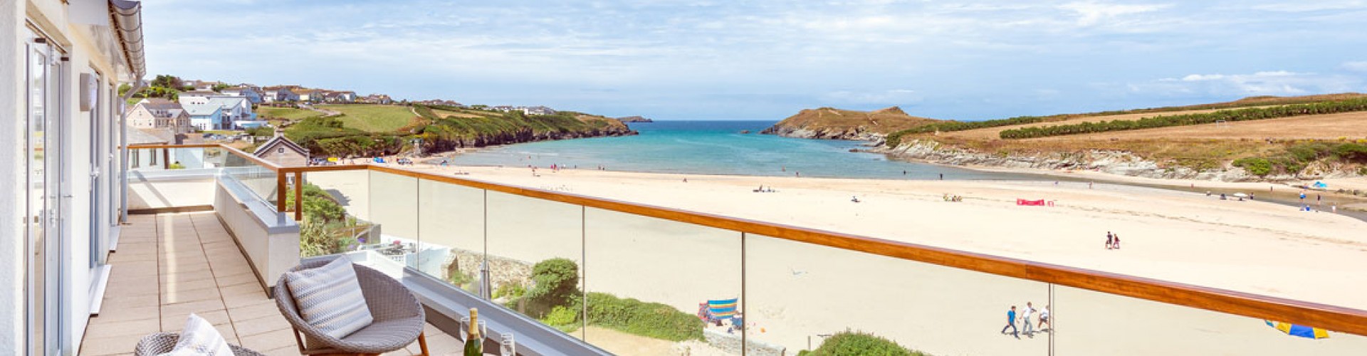 Cornish beach scene from balcony
