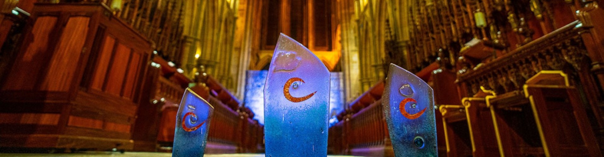Cornwall Tourism Awards trophy with in cathedral