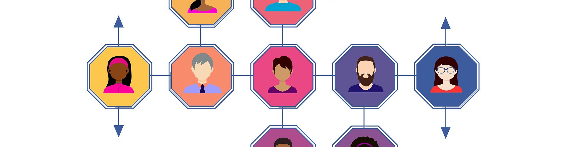 colourful diagram showing avatars networking