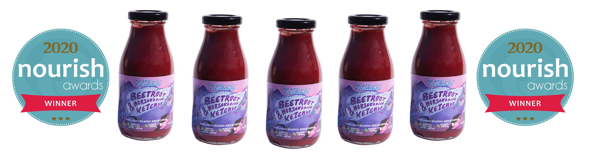 bottles of smoked beetroot ketchup