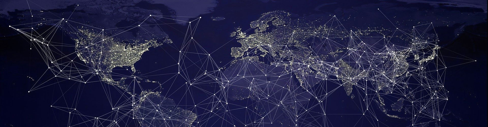 world map with geometrical links superimposed