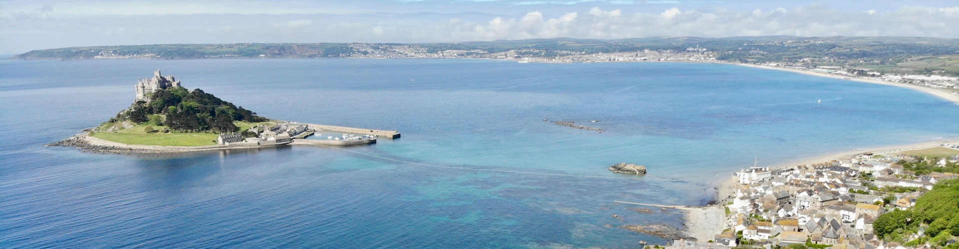 arial view of st michael's mount and mounts bay