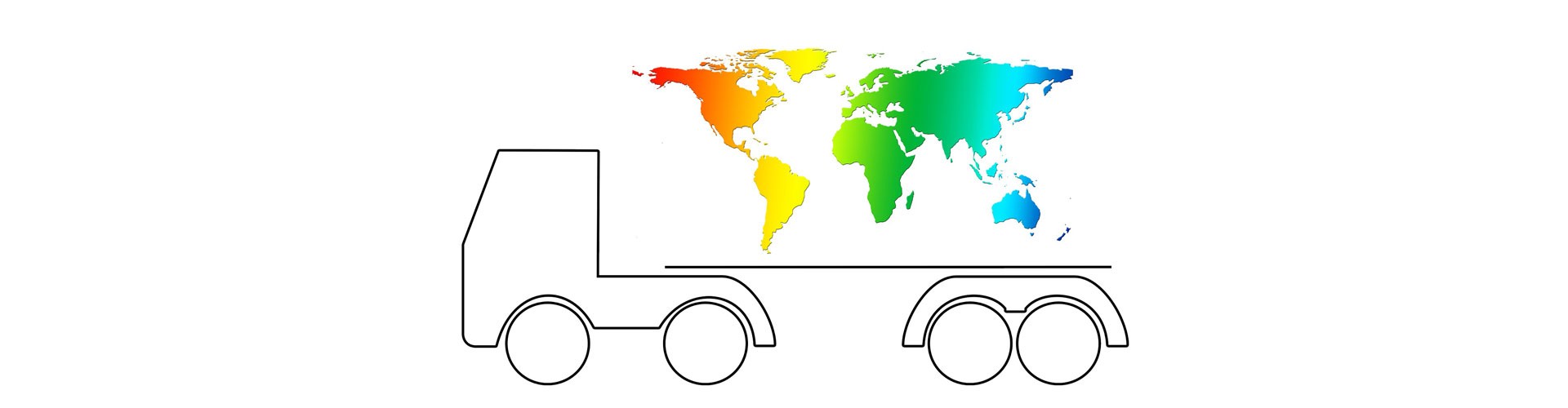 illustration of a truck with a world map as its cargo