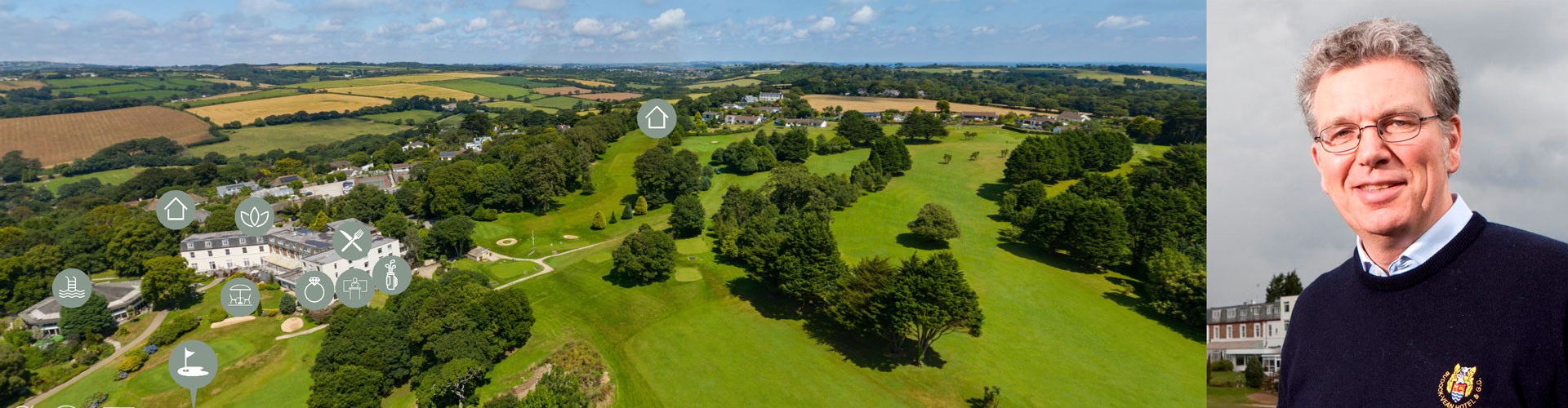 budock vean arial shot with Martin Barlow portrait