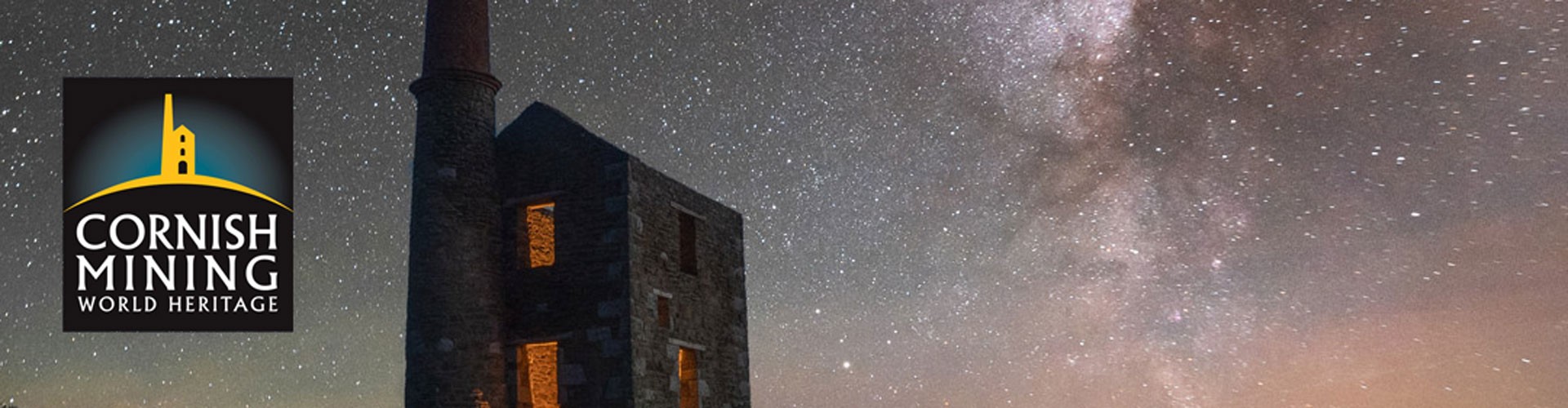 Cornish engine house against starry sky