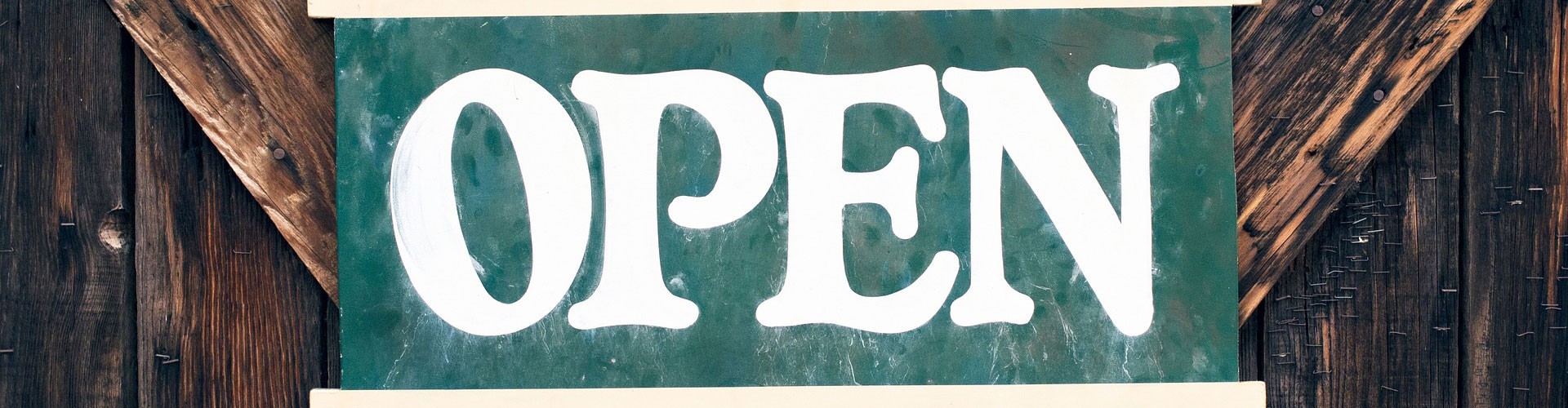 open sign on wooden gate door