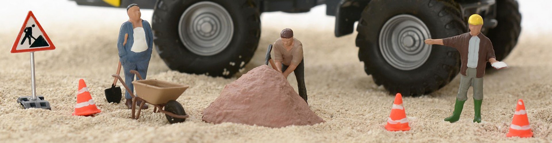 roadworks scene set up with miniture models