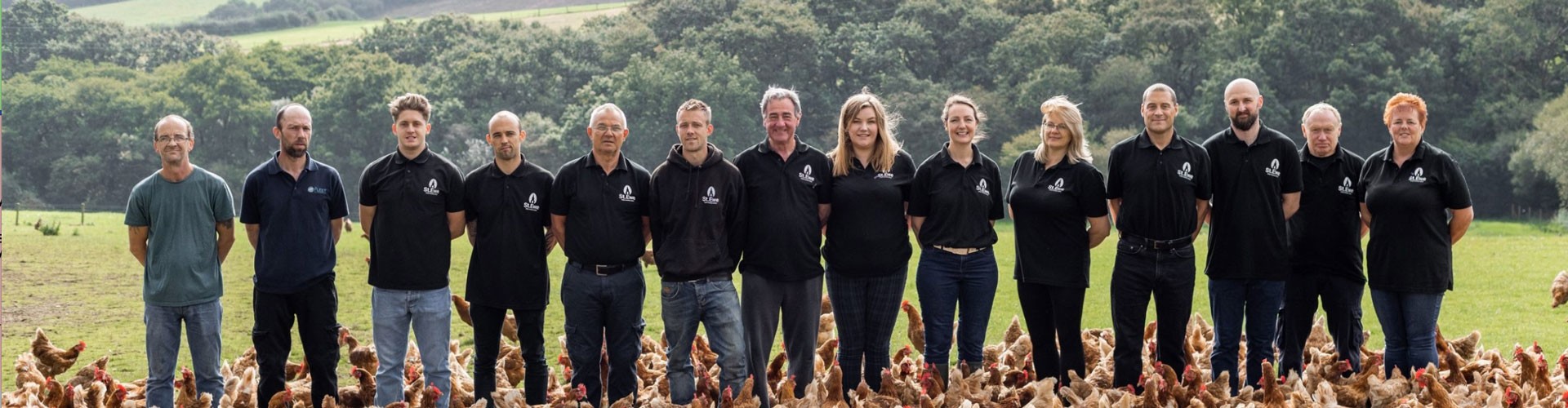 whole team at st ewe eggs with chickens at their feet