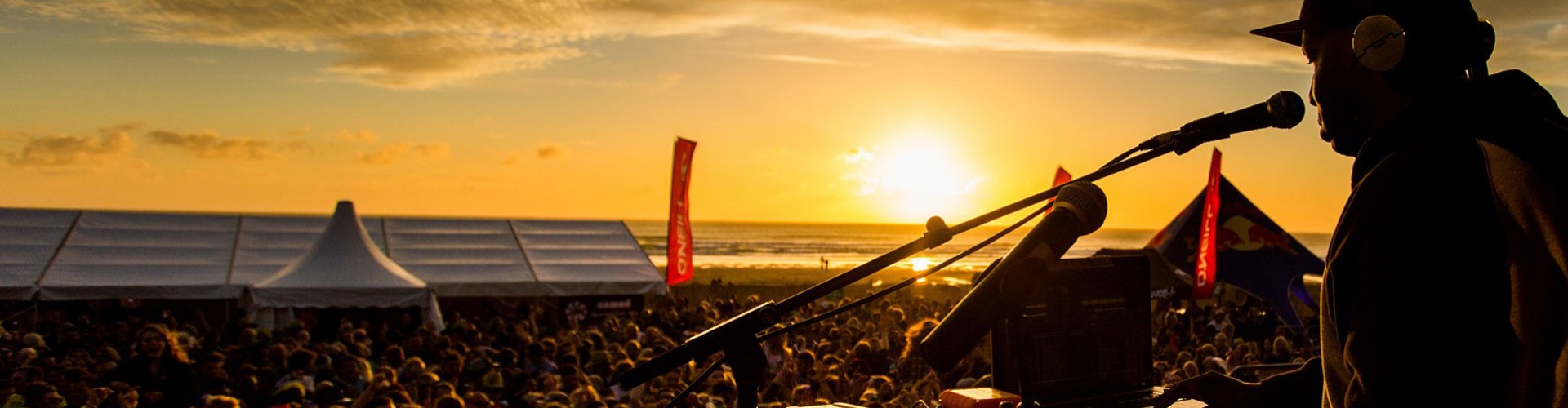 DJ on Newquay beach at sunset