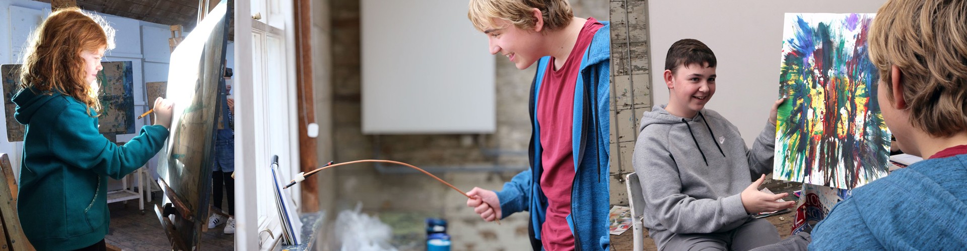 children and young people painting