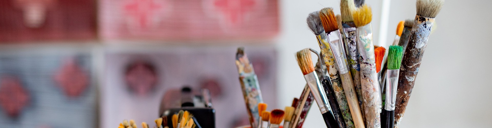 Art paintbrushes in a studio