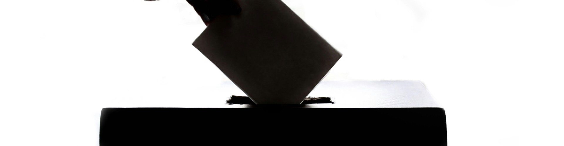 A black and white image of someone placing a vote in a box