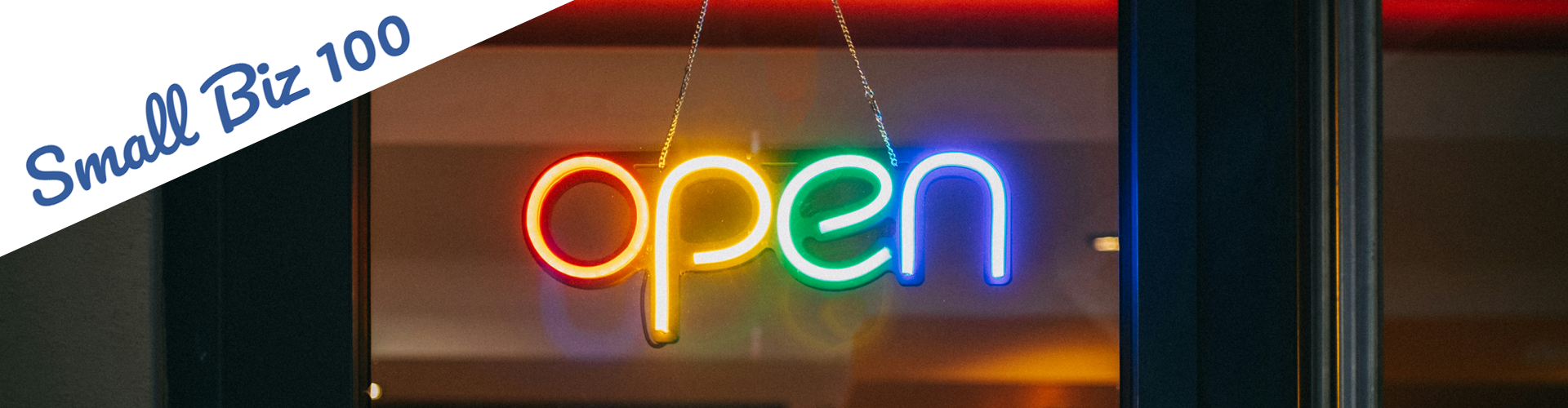 open sign with small biz 100 corner