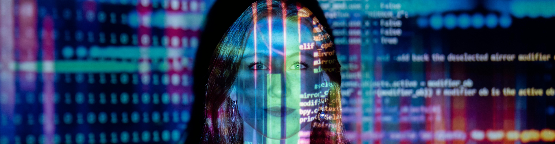 Code Projected Over Woman