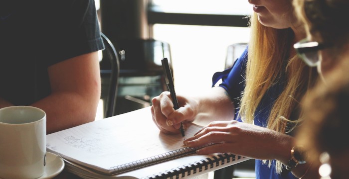 Woman filling out form
