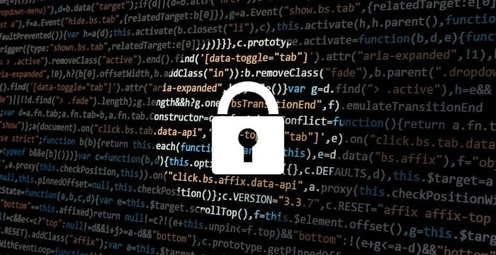 padlock graphic over computer code