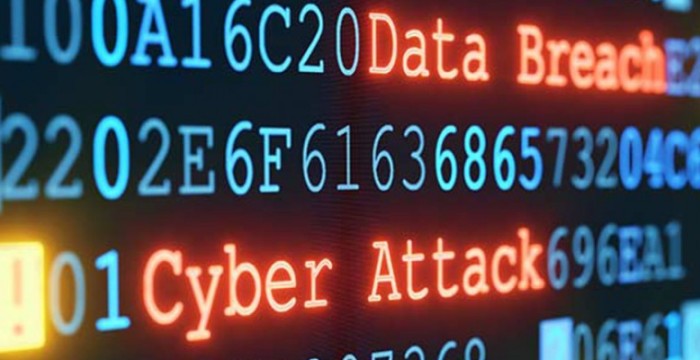 Cyber attack on computer screen in code 