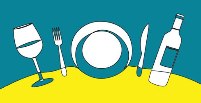 knife fork plate wine illustration