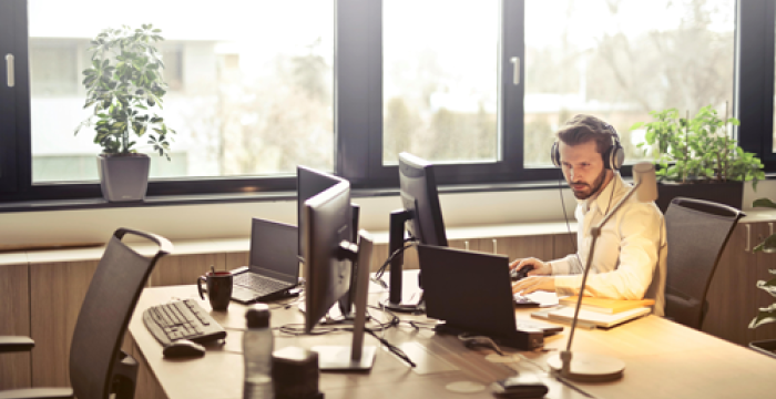 man in empty office