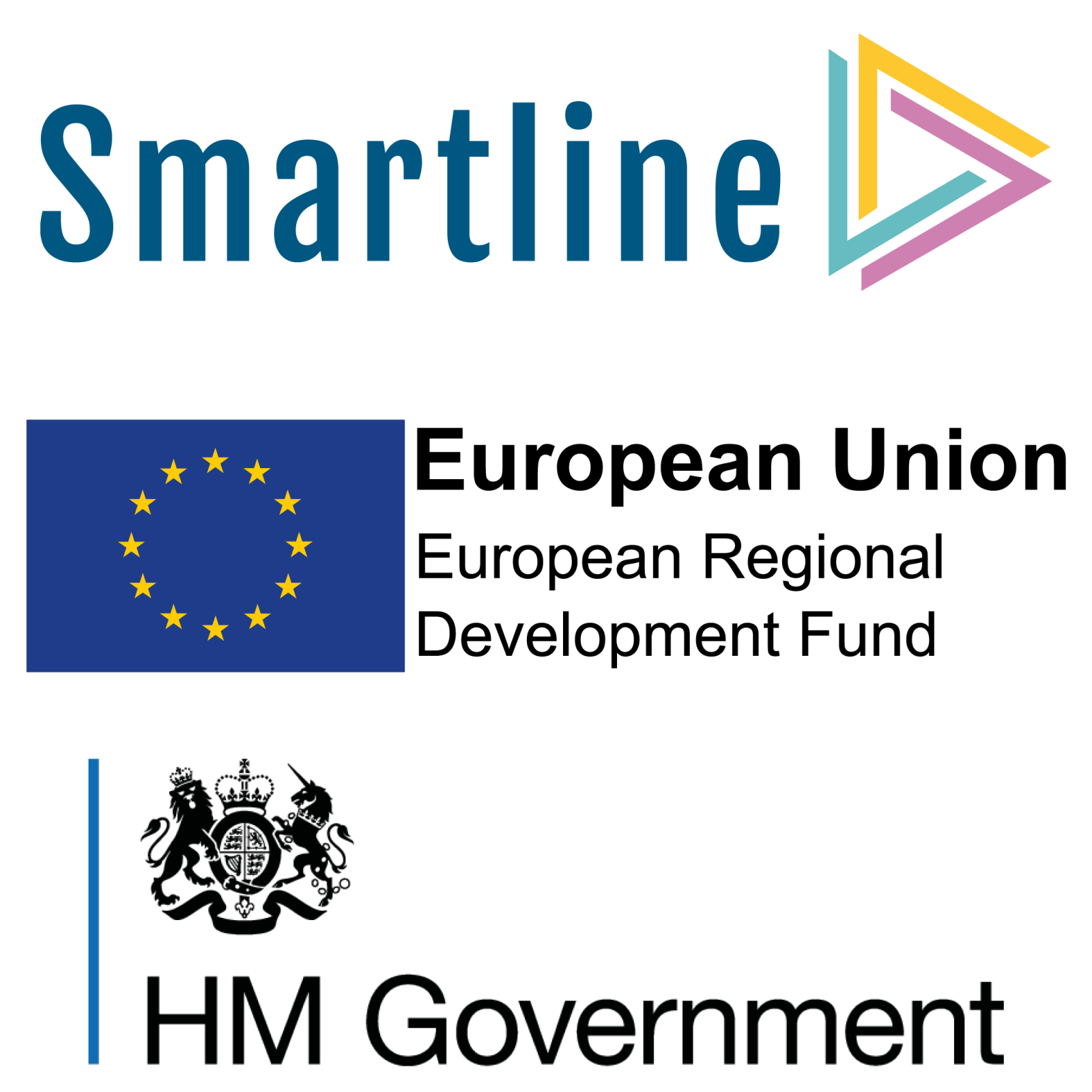 Smartline logo, ERDF logo, HM Government logo