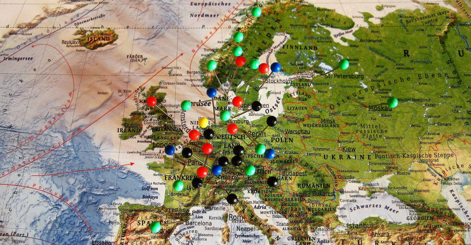 map of Northern Europe with pins