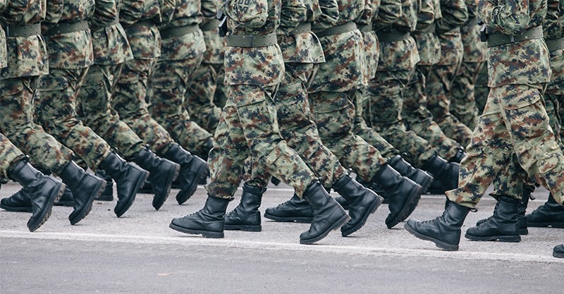 walking in army uniform