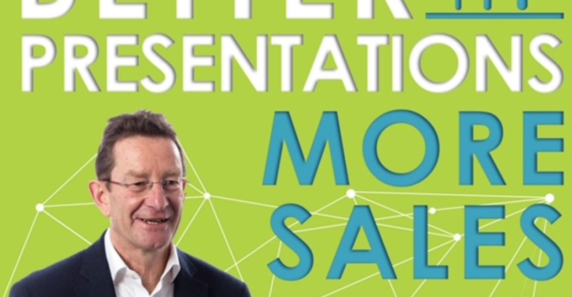 Image of Trevor Lee with a green background. The words 'Better Presentations.More Sales'.