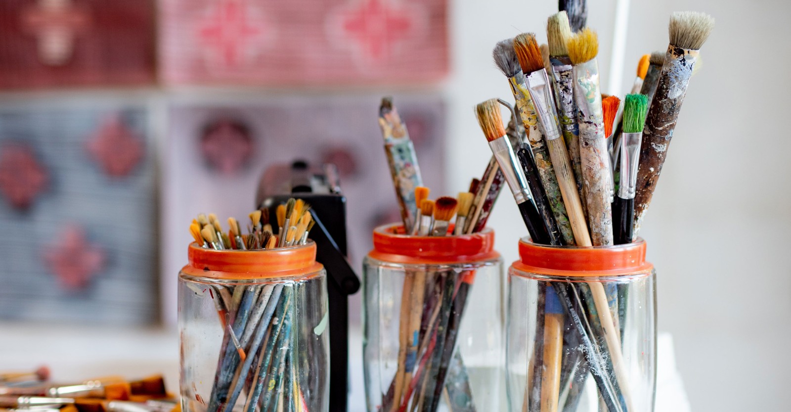 Art paintbrushes in a studio