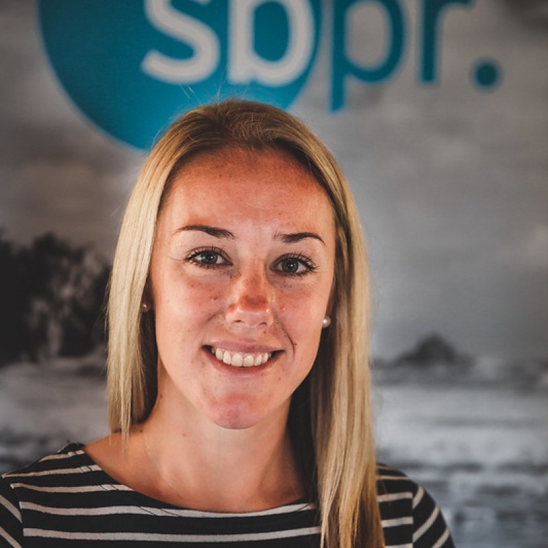 Rosie Bradbury with sbpr marketing in the background